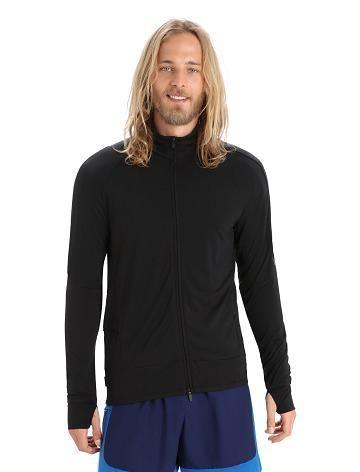 Black Men's Icebreaker ZoneKnit™ Merino Long Sleeve Zip Hoodie | USA 1261EBCX